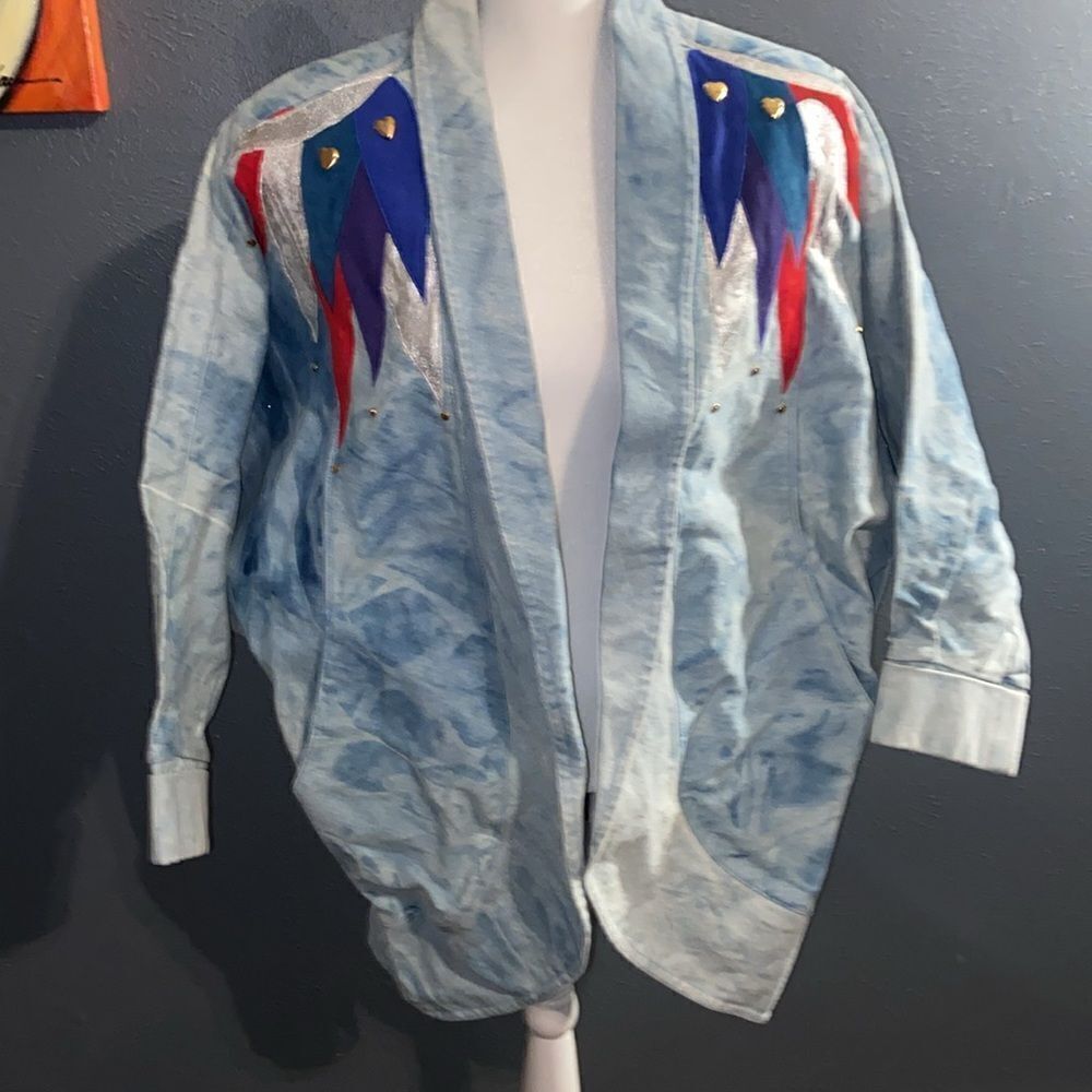 Vintage 80’s-90’s Handmade Denim Patch Jacket Shoulder Pads Pat Hardison pockets